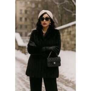 Vintage Split End 100% Rabbit Fur Black Mob Wife Jacket Coat Size Small